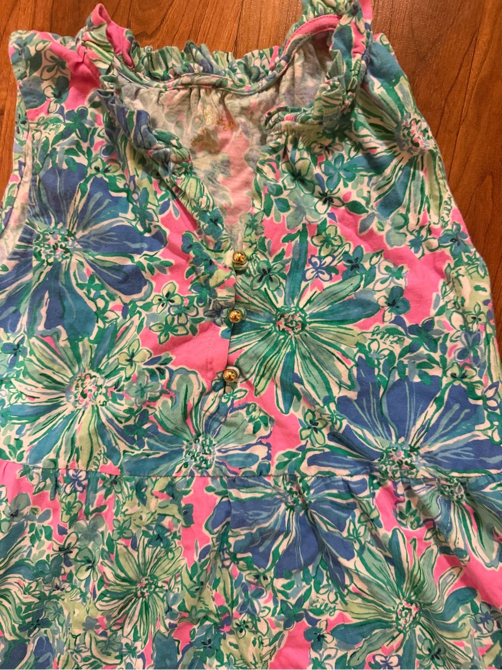 Lilly Pulitzer floral tiered print dress ruffled neckline button-front girls XL